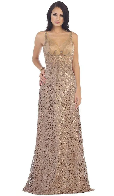 May Queen - Bedazzled V-Neck Sheath Evening Gown RQ7470 - 1 pc Mocha In Size 18 Available Women's party dresses