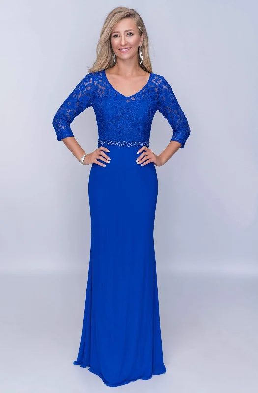 Nina Canacci - Fitted V-Neck Lace Evening Dress M301 - 1 pc Royal In Size 14 Available Boohoo party dresses