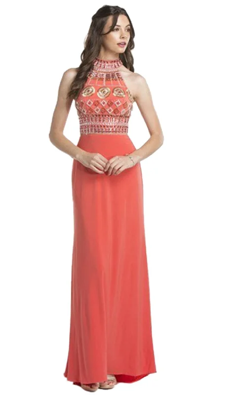 Trevi Collection - Multi-Beaded Halter Jersey Evening Dress Graduation party dresses