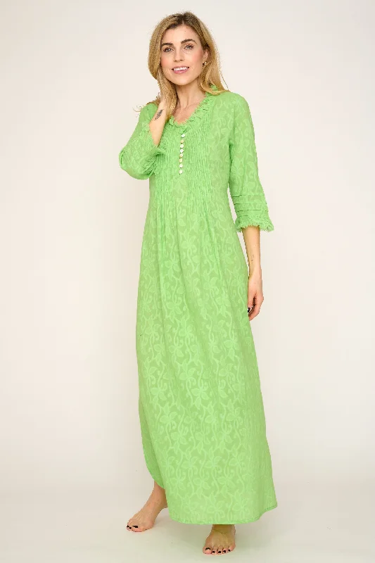 Cotton Annabel Maxi Dress in Hand Woven Lime Green Comfortable maxi dresses for everyday wear