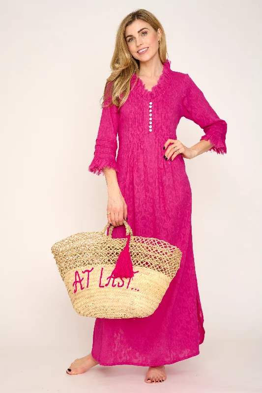 Cotton Annabel Maxi Dress in Hand Woven Hot Pink Best maxi dresses for date night