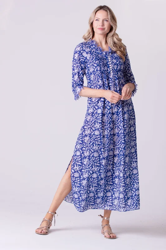 Cotton Annabel Maxi Dress in Blue with White Flower Hot new arrivals in maxi dresses