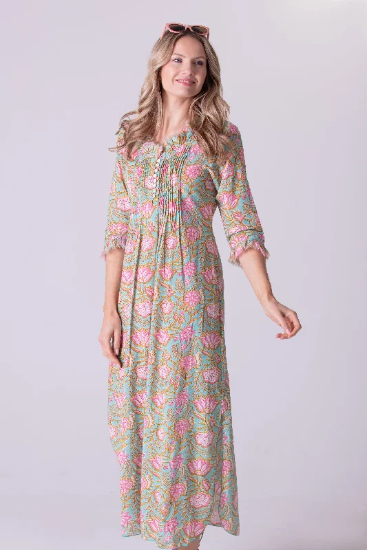 Cotton Annabel Maxi Dress in Mediterranean Floral Designer maxi dresses