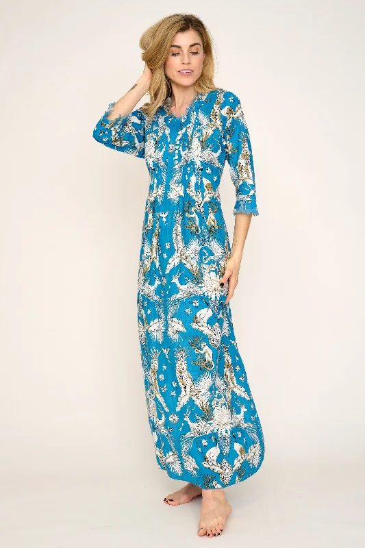 Cotton Annabel Maxi Dress in Sky Blue Tropical Summer maxi dresses