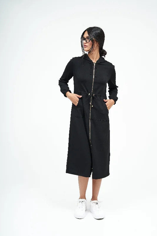 NW Hoodie Long Dress: Black Red carpet maxi dresses