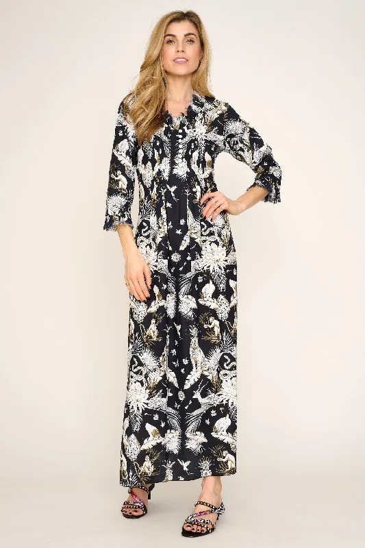 Cotton Annabel Maxi Dress in Black Tropical Sequin maxi dresses