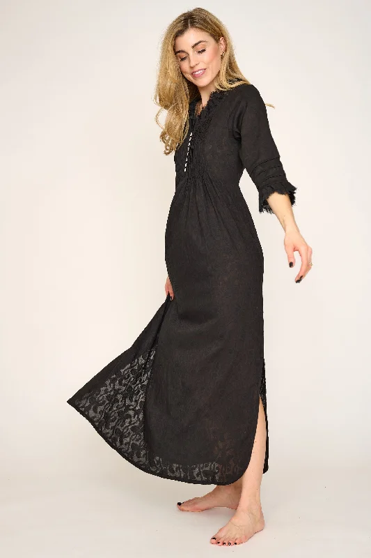 Cotton Annabel Maxi Dress in Hand Woven Black High-end maxi dresses