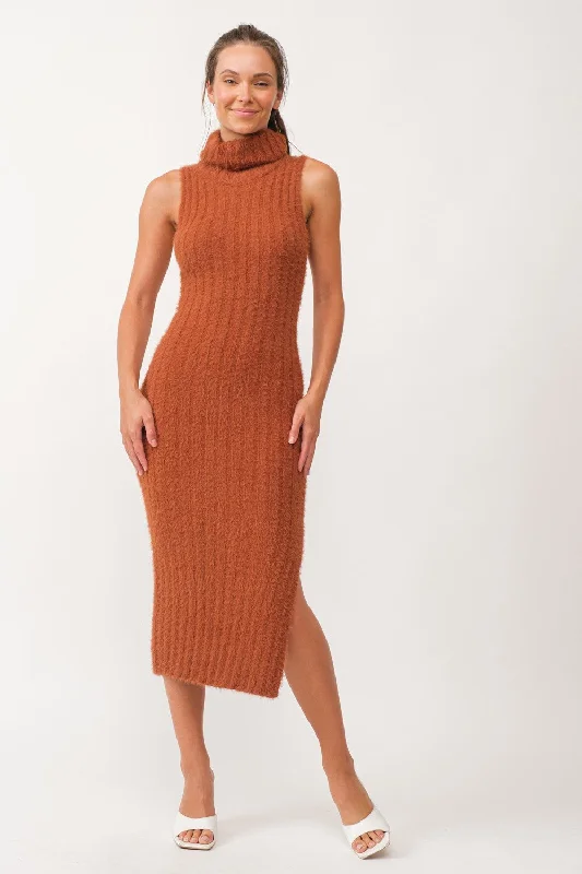 Camel Fuzzy Knit Sleeveless Turtle Neck Midi Dress Forever 21 midi dresses