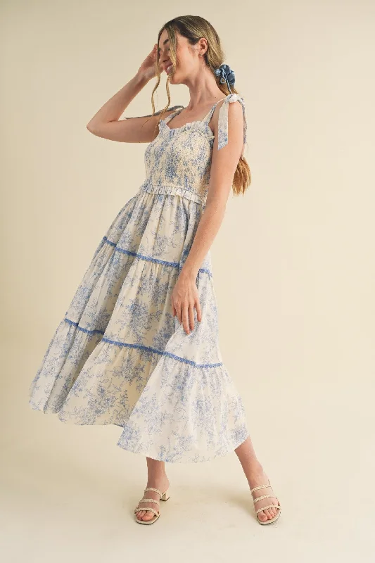 Light Blue Floral Sleeveless Ruffle Tiered Midi Dress Best midi dresses for elegant looks