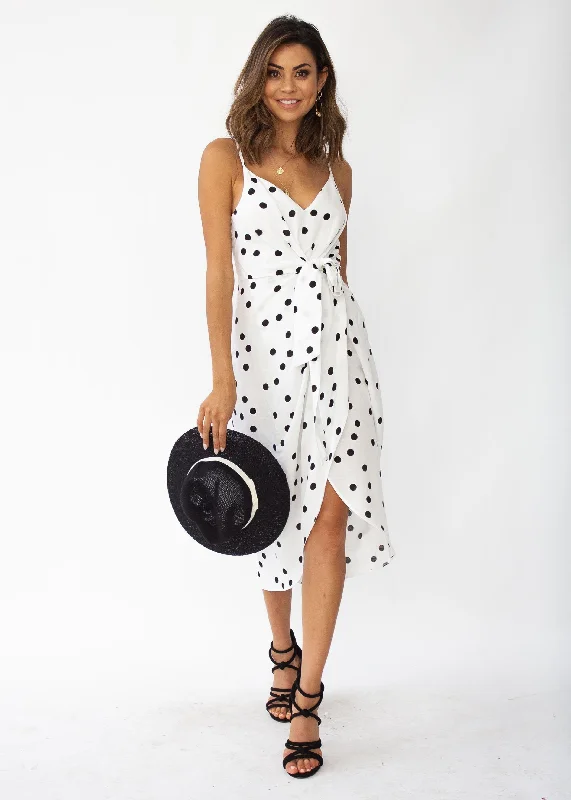 Never Be The Same Linen Midi Dress - White Polka H&M midi dresses