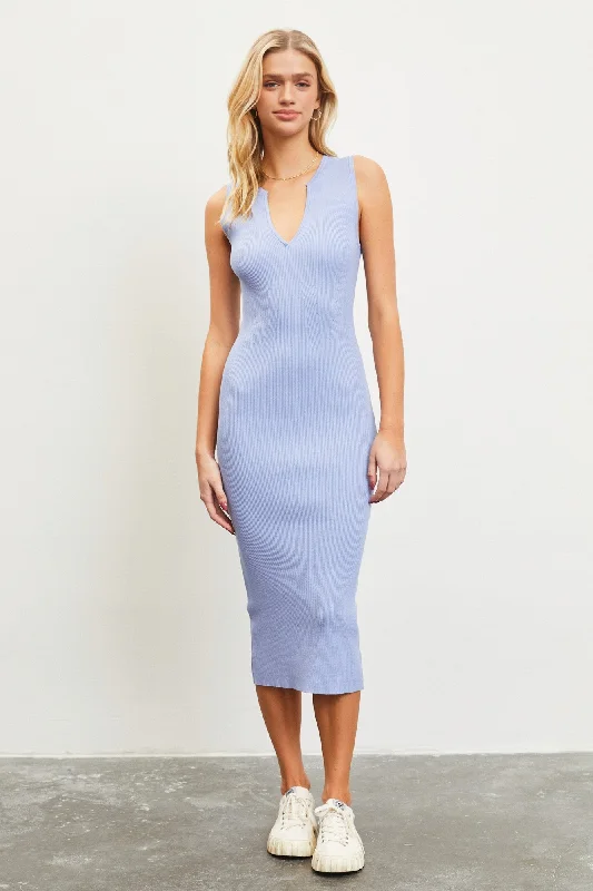 Periwinkle V-Neck Knit Midi Dress Wrap midi dresses