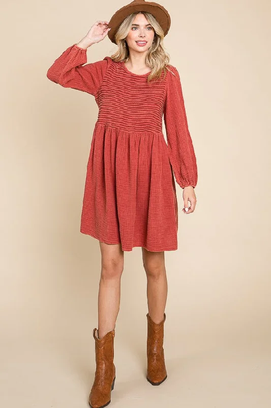 Rust Front Pintuck Cotton Midi Dress Boohoo midi dresses