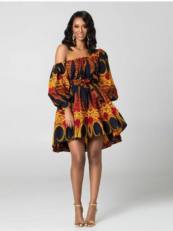 Hot sale sexy africdresses for women african print clothing one shoulder dress Cheap floral dresses