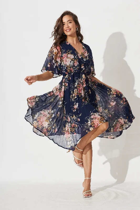 Blakely Dress In Navy Floral Chiffon Casual floral dresses