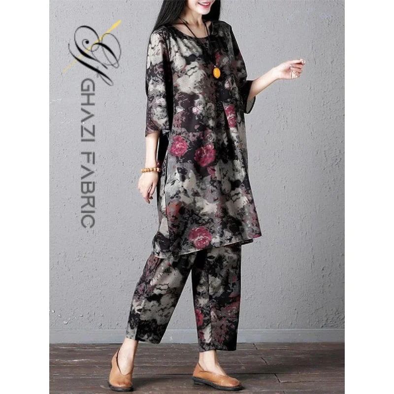 Ghazi fabric Unstitched Digital Print  Linen collection  Dress 2 piece for women DF5148/2 Comfortable floral dresses for everyday wear