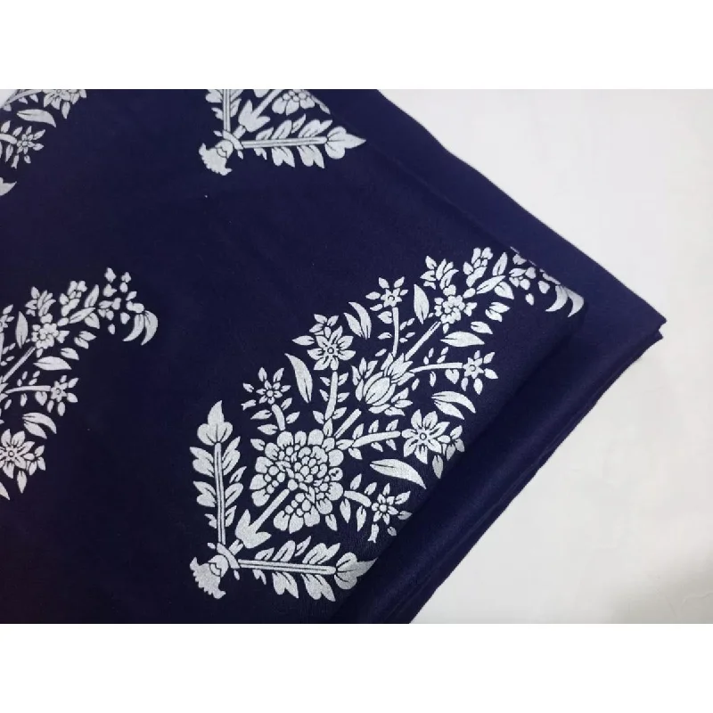 Ghazi fabric Unstitched Linen 2 piece suit for women modren print navyblue GH88001 Vintage floral dresses