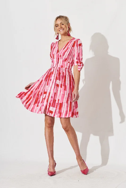 Quera Dress In Red With Pink Print Budget-friendly floral dresses