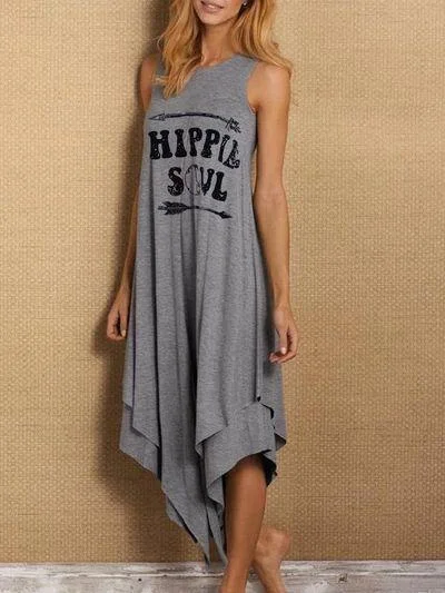 Simple European and American Letters Printed Casual Long-necked Short-sleeved Vest Dress Cute floral print summer dresses