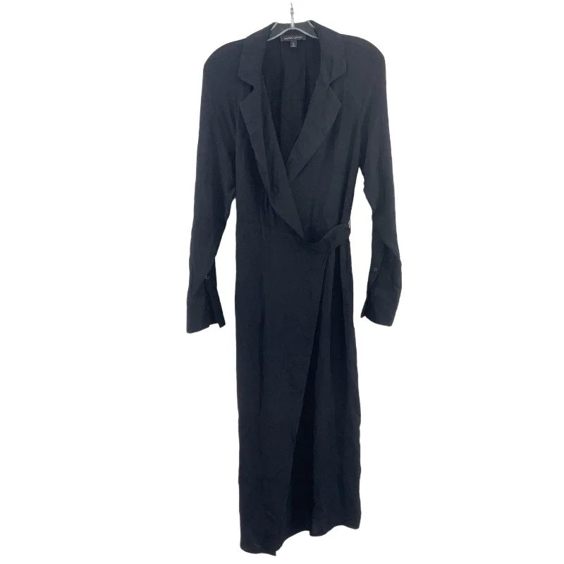 Banana Republic Black Womens Maxi Long Sleeve Wrap Dress S Long Preowned Front Pocket Maxi