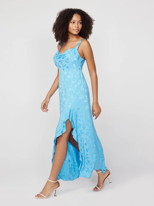 Carissa Sky Blue Tulip Jacquard Maxi Dress Tulle Maxi Skirt