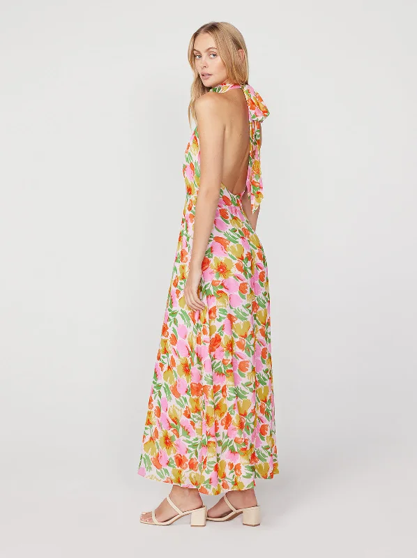 Dakota Pink Garden Floral Halterneck Maxi Dress Satin Maxi Skirt