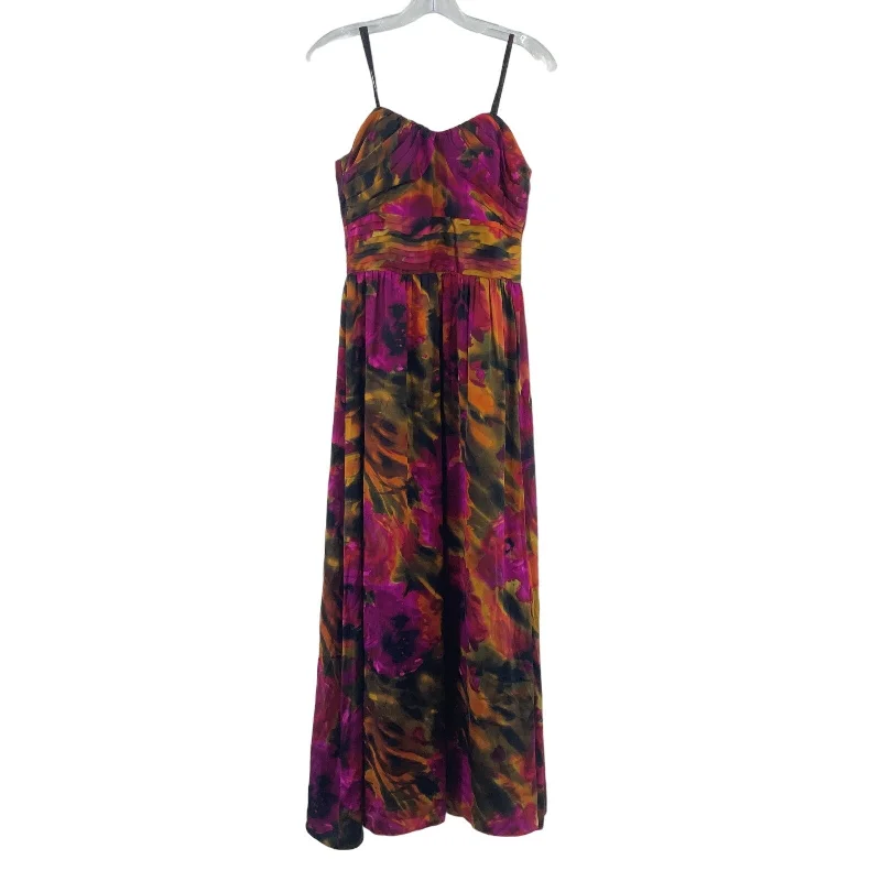 Dusk Collection Womens Magenta/Orange Floral Silk Maxi Ruched Slip Dress Size 4 Maxi Skirt Fashion