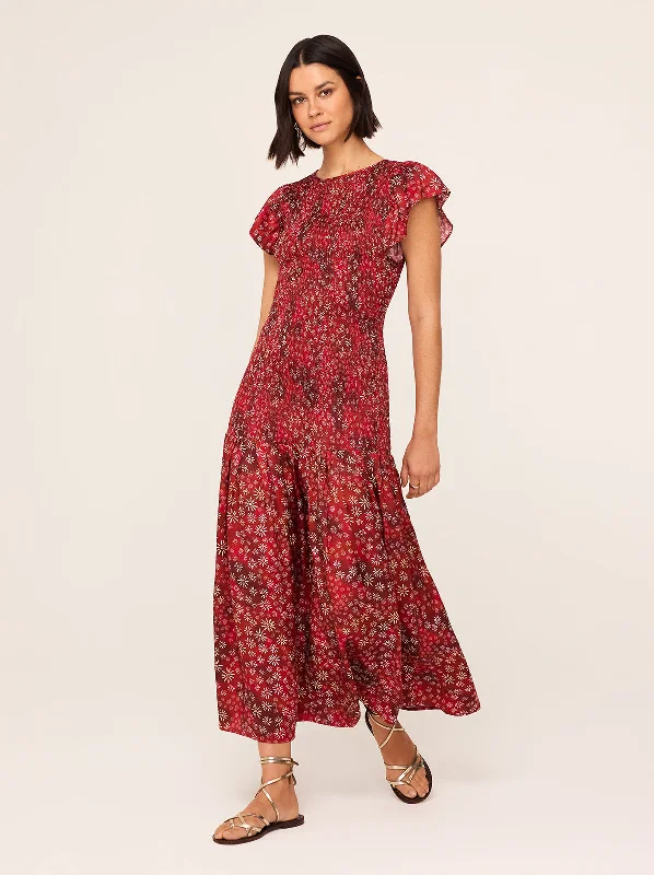 Jemima Red Constellation Print Maxi Dress Lace Detail Maxi