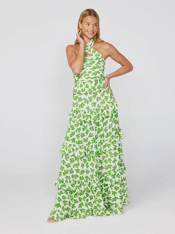 Romily Leaf Print Maxi Dress Velvet Maxi Skirt