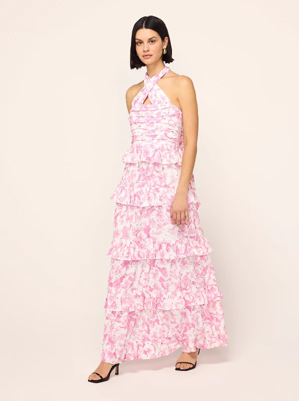 Romily Pink Pansy Print Maxi Dress A-line Maxi Skirt