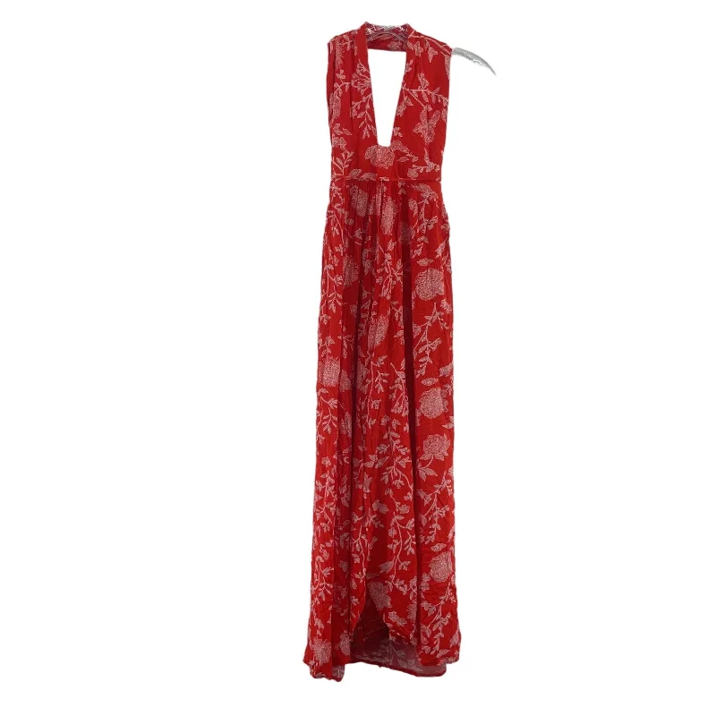 Selfie Leslie Red & White Floral Paneled Maxi Dress Women’s Size Small Preowned High-Waist Maxi Skirt