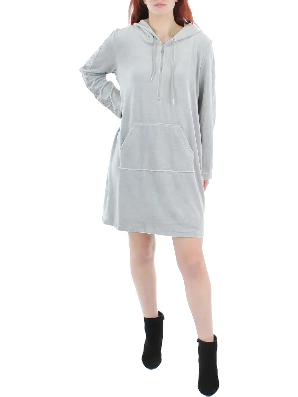 Womens Velour Mini Sweatshirt Dress Mini Skirt with Belt