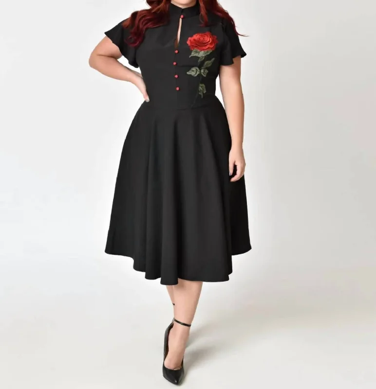 1950's Red Rose Baltimore Swing Dress In Black Corset unclassified dresses