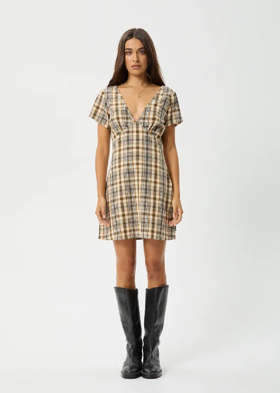 AFENDS Womens Check Out - Tea Dress - Moonbeam Check Party unclassified dresses