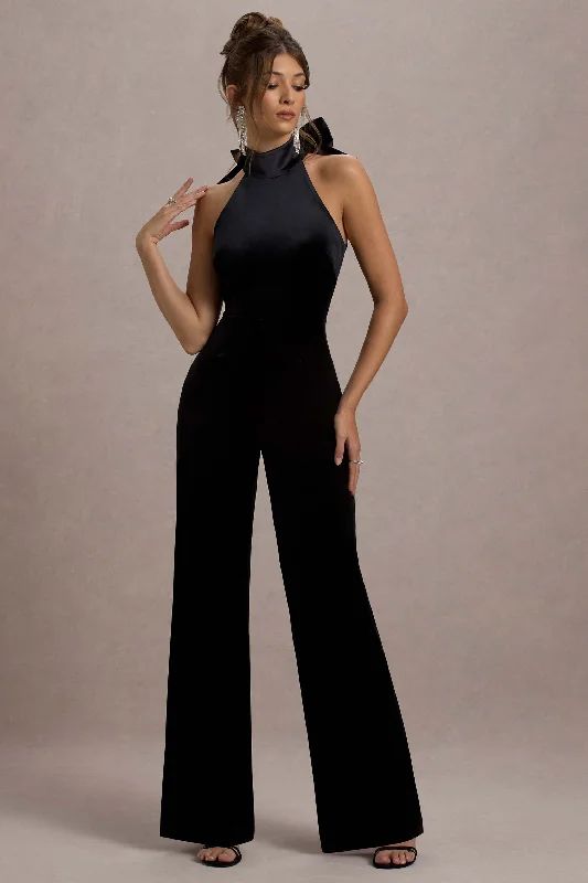 Alondra | Black Velvet High-Neck Straight-Leg Jumpsuit Beach unclassified dresses