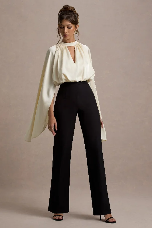 Amity | Black & Cream Wide-Leg Jumpsuit With Satin Cape Sleeves Formal unclassified dresses