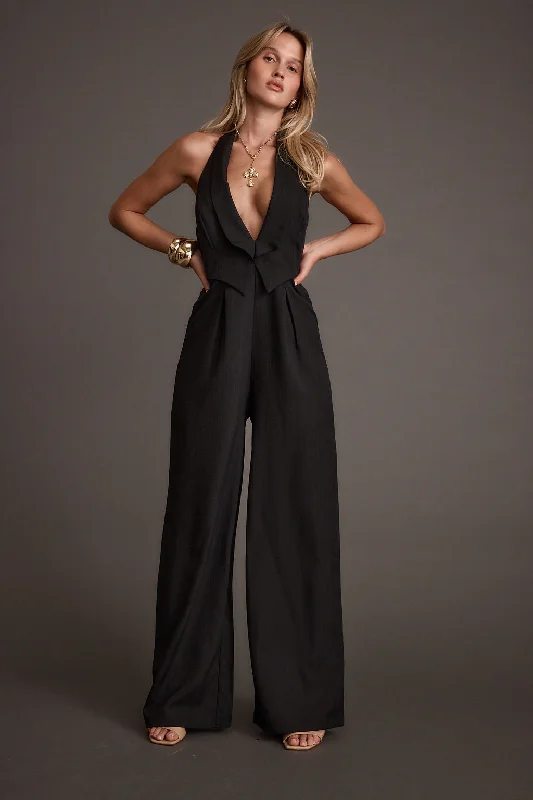 Astoria Black Plunge Halter Tailored Jumpsuit Street style unclassified dresses