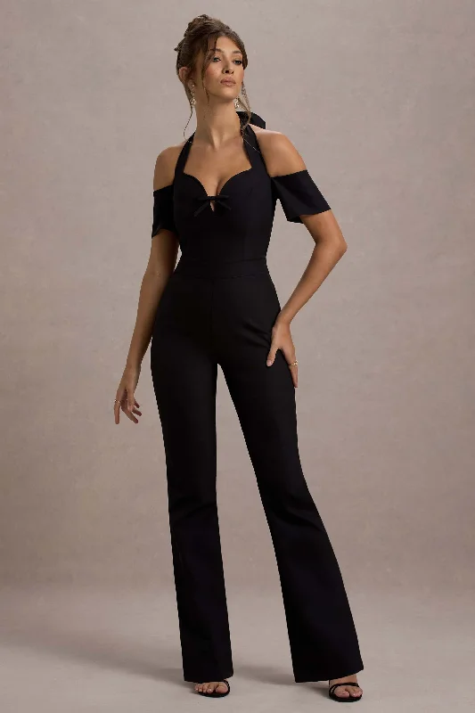 Aurea | Black Halter-Neck Flared-Leg Jumpsuit Casual chic unclassified dresses