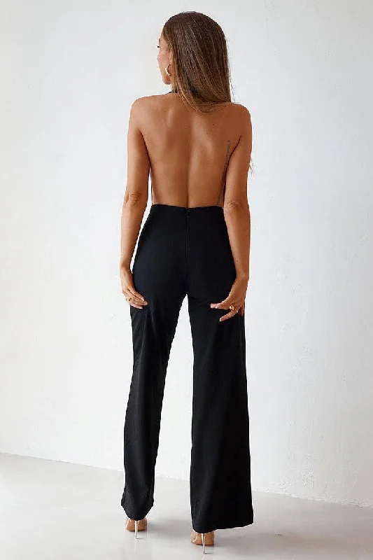 Backless Jumpsuit - Black Embroidered unclassified dresses