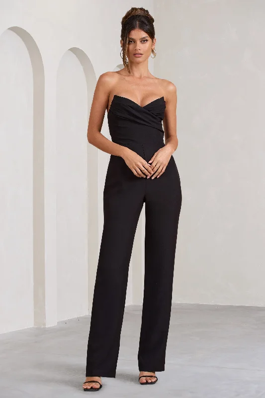 Bellezza | Black Bandeau Corset Wide Leg Jumpsuit Elegant unclassified dresses