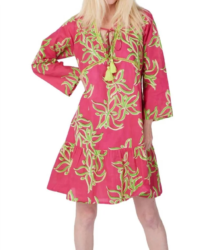 Brigida Woven Cotton Dress In Pink/green Tiered unclassified dresses