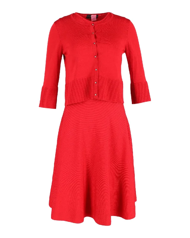 Carolina Herrera Cardigan and Dress Set in Red Viscose Cocktail unclassified dresses