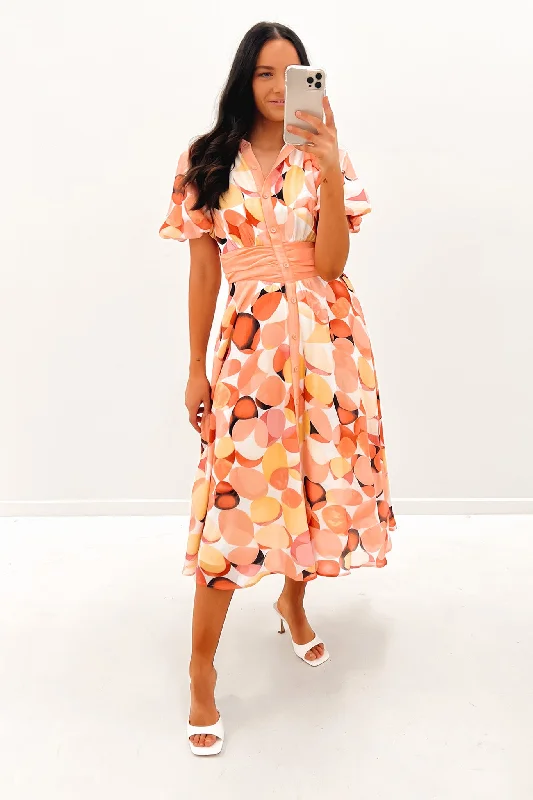 Charles Midi Dress Pink Ruffled Skirt Midi