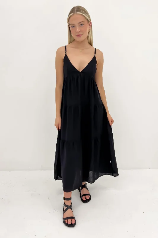 Classic Tiered Midi Dress Black Elegant Midi Look