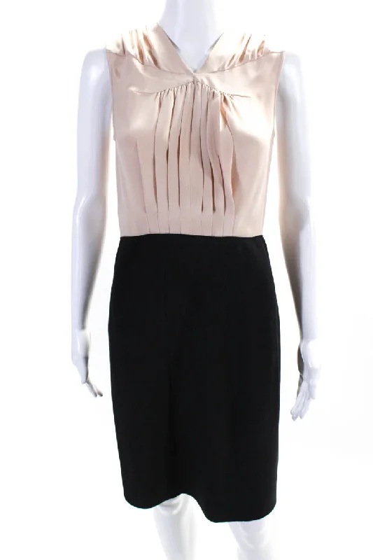 Derek Lam Womens Silk V Neck Sleeveless Midi Sheath Dress Pink Black Midi Skirt Look