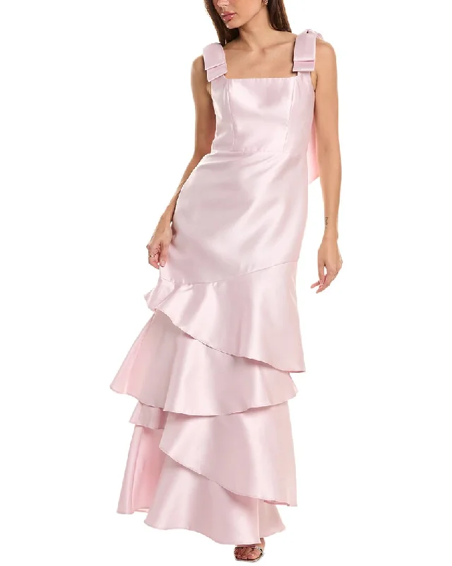 Dessy Collection Bow-Shoulder Satin Gown Beaded unclassified dresses