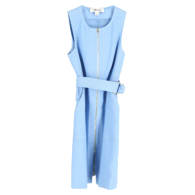 Diane Von Furstenberg Sleeveless Zip Front Dress in Light Blue Cotton Summer unclassified dresses