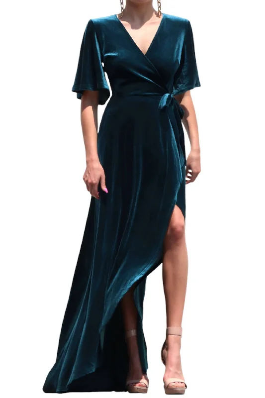 Elli Velvet Wrap Dress In Emerald Designer unclassified dresses