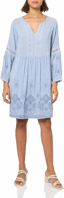 Embroidered Easy Fit Dress In Heather Blue Neutral tone unclassified dresses