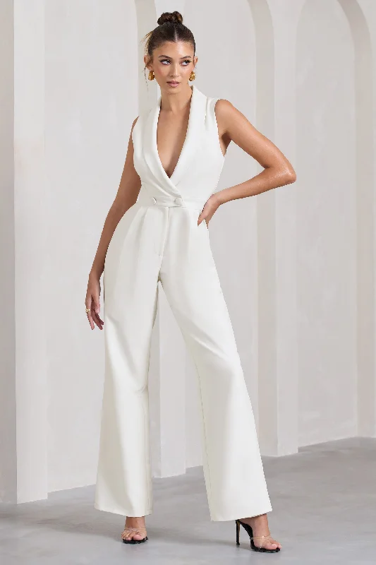 Endure | White Tailored Sleeveless Wide-Leg Jumpsuit High-end unclassified dresses