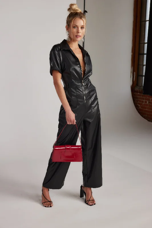 Erika Black Leather Jumpsuit Summer unclassified dresses